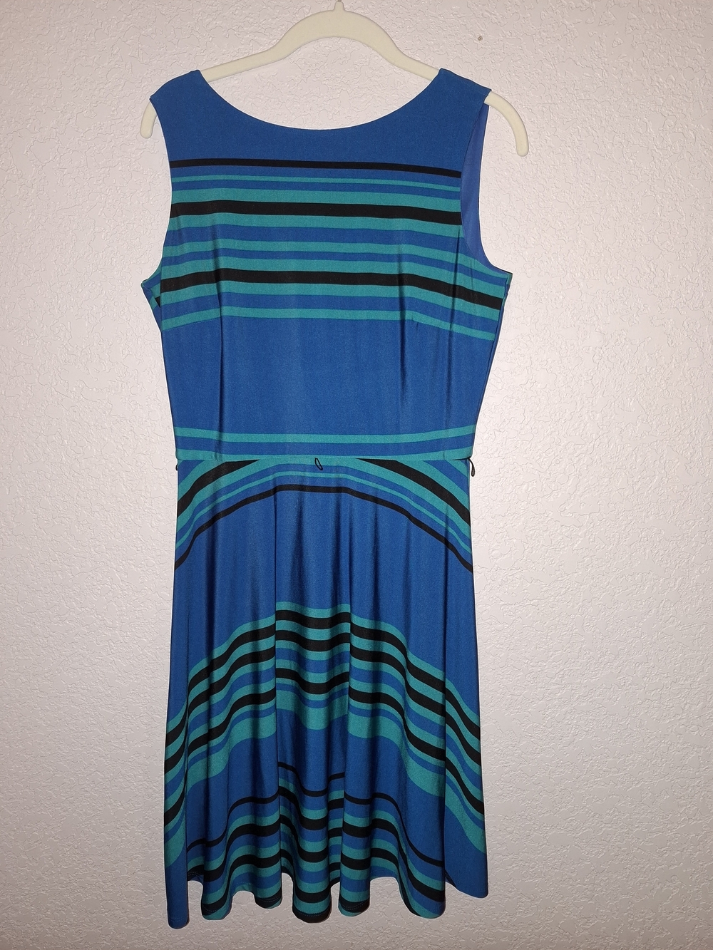 Danny & Nicole Blue Dress with Teal and Black Stripes